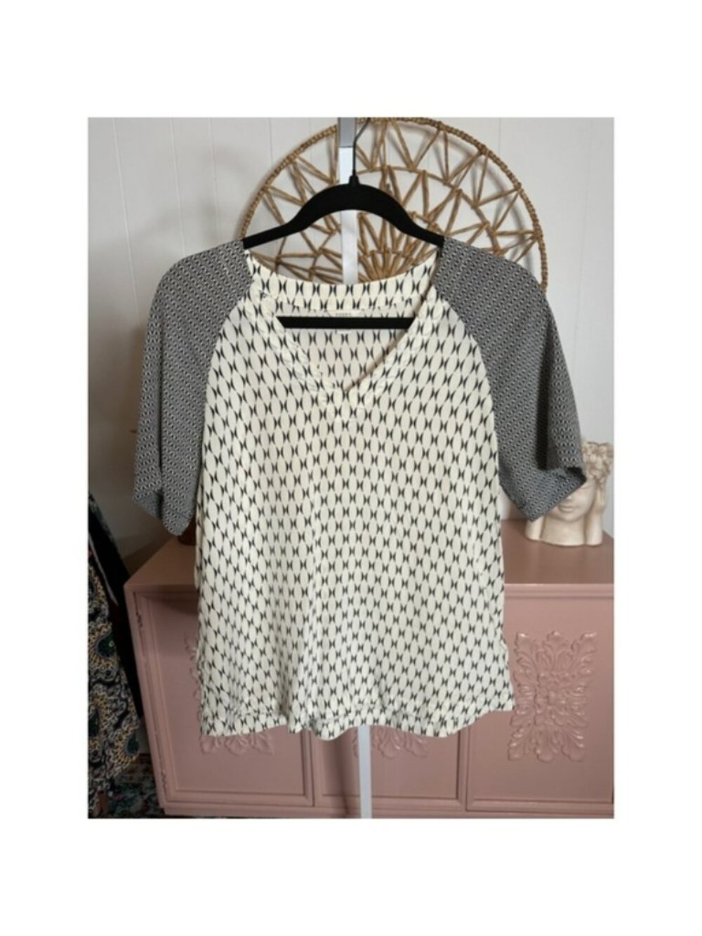 Women's Fossil White & Black Patterned‎ Blouse Size S